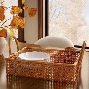 NWT Threshold 18” Rattan Serving Brown Woven Basket